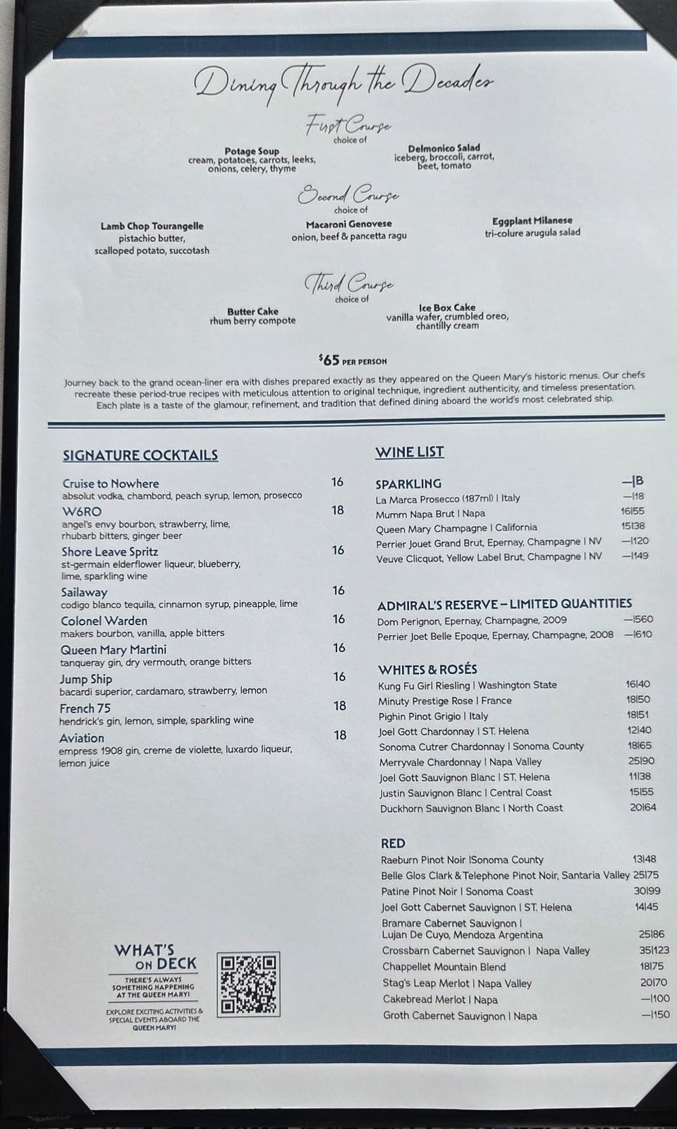 Seafood dishes listed for lunch and dinner.